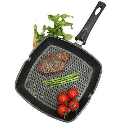 China Country Hot Sale Non Stick Square Die Casting Aluminum Grill Steak Pan With Detachable Handle for sale