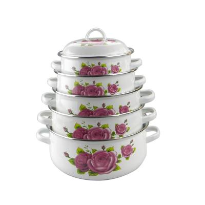 China Full Sustainable Decal Porcelain Enamel Cooking Pot Set for sale