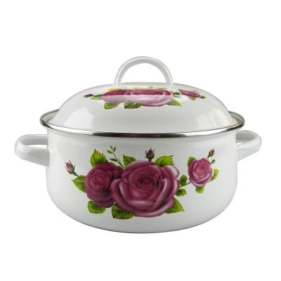 China Sustainable 5 Pcs Enamel Cooking Pot With Flower Decals for sale