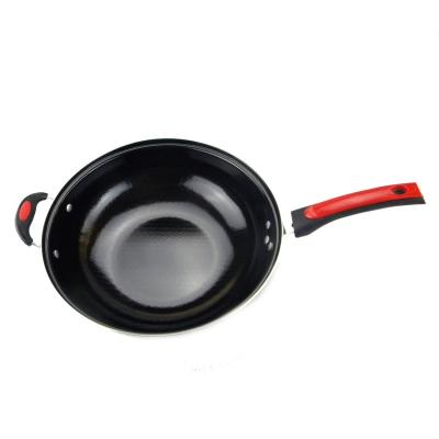 China Sustainable Iron Non Glaze Stick Wok With Flat Bottom for sale