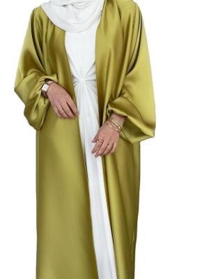 China Muslim Abaya Solid Color Malaysia Saudi Bubble Satin Long Sleeve Robe High Quality Muslim Women With Inner Robe Turkey Dubai Robe for sale