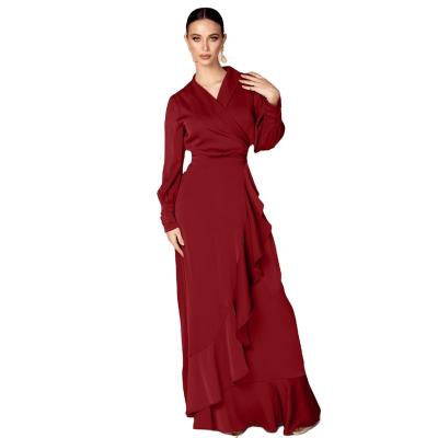 China Polyester Dropshipping Clothing Long Sleeves Ruffles Long Muslim Dresses For Women for sale