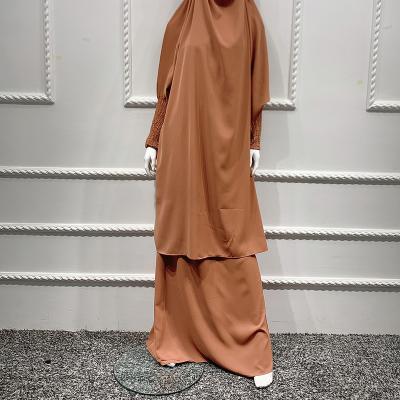 China 2022 New Polyester Islamic Muslim Clothing Women Long Sleeve Tunic Pants Dubai Abaya 2 Pieces Costume Dresses for sale