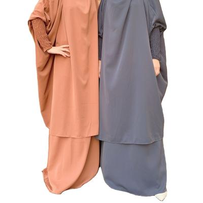 China Latest Islamic Traditional Muslim Jilbab Suit Polyester 2pieces Set For Women Prayer Abaya Clothing With Denim Skirt Abaya Set for sale