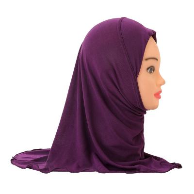 China Solid Colors Long Hijab Girls Kids Muslim Hijab Islamic Arab Scarf Shawls Stitching Lotus Leaf Soft and Stretch for 7 to 12 Years Girls for sale