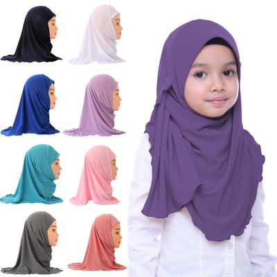 China Wholesale Polyester Solid Color Little Girl Hijab Child Turban Malaysian Hat Long Kids Hijabs From Hijab Manufacturers 2 To 7 Years for sale