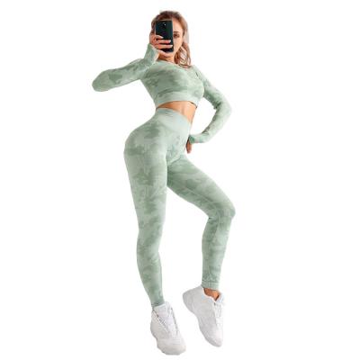 China Latest Breathable Custom Design Sweat-Wicking Camouflage Print Yoga Sets Fitness for sale