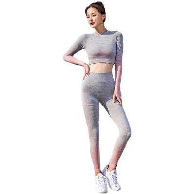 China Breathable High-end Fashionable Female Suit Style Exercise Solid Yoga Wear Seamless Legging Sets for sale