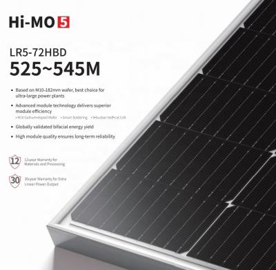 China Runtech Longi Solar Module LR5-72HBD 525W 530W 535W 540W 545W Dual Glass Bifacial Solar Panel 182mmx182mm for sale