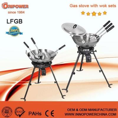 China Height Adjustable Camping Outdoor Gas Burner With Carbon Steel Wok Kit CE Certificate for sale