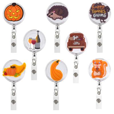 China Wholesale Plastic Pumpkin Drop Office School Thanksgiving Badge Reels Retractable Reel Clip Custom Made Medical Resin Teacher ID Badge for sale