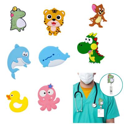 China Wholesale Customized Cute Animal Retractable Nurse ID Badge Reel Holder Office School Cartoon PVC Matel for sale