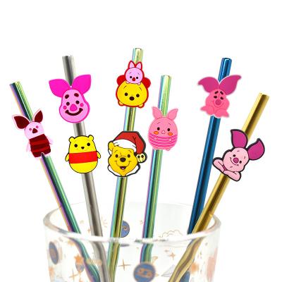 China Cute Silicone Viable Straw Piglet Cartoon Charm Bulk Topper Cover For Tumbers Kawaii Fit 6-9mm Wholesale Straw for sale