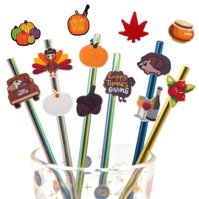 China Amazon Hot Sale Thanksgiving Day Pumpkin Turkey Theme Holiday Design Fall Straw Toppers Sustainable Mold Fit 6-8mm Straw Charm for sale