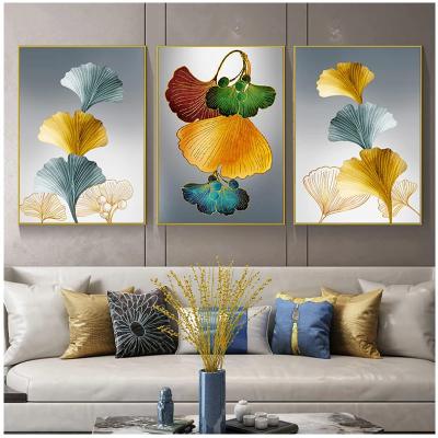 China Waterproof+ECO-Friendly Nordic Style Gold Ginkgo Biloba Leaf Plant Wall Art HD Print On Canvas Painting For Sofa Background Modern Home Decor for sale