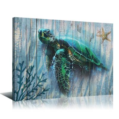 China Waterproof+ECO-Friendly Modern Blue Landscape Picture Green Sea Turtle Canvas Wall Art Poster Prints Painting For Living Room Living Room Bathroom Decor for sale