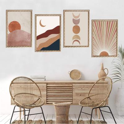 China Waterproof+ECO-Friendly Mid Century Modern Sunset Sunrise Landscape Boho Geometric Wall Art Print on Canvas Painting Set 4 for Hotel Bedroom Home Decor for sale