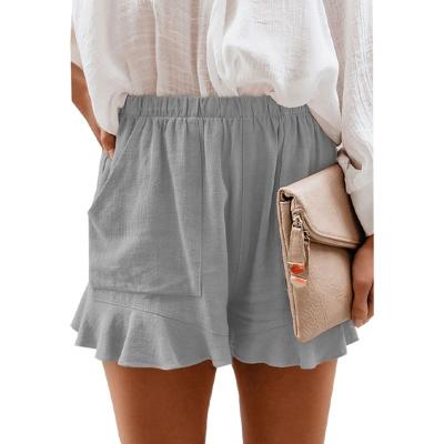 China 2022 New Fashion Breathable Pure Color Ladies Shorts Cotton High Waist Ruffle Pants Loose Straight Casual Women's Shorts for sale