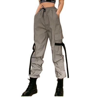 China High Waist Breathable Trendy Ladies Fashion Casual Pants Plus Size Side Pocket Workwear Women's Reflective Trousers for sale