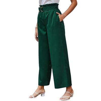 China New Solid Color High Waist Fashionable Straight Wide Leg Ladies Women's Casual Pants Breathable Pants for sale