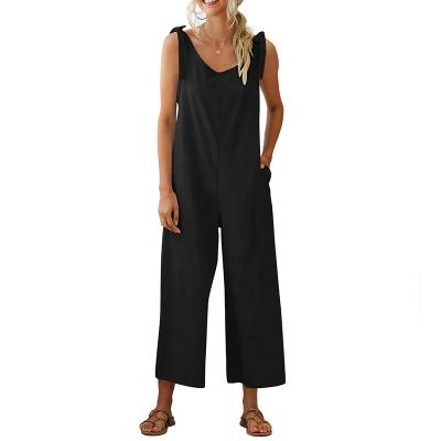 China Classic Solid Color Breathable Loose Straight Wide Leg Overalls Women Summer Bib Jumpsuits Suspender One Piece Pants for sale