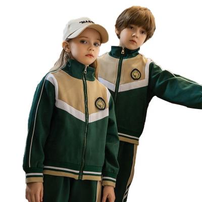 China School Boys Dark Green Color Block Zipper Sports Suit Custom Design Elementary Boys And Girls School Uniforms for sale