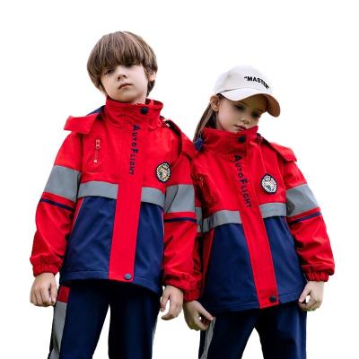 China Outdoor Primary School Students Winter Hooded Jacket Three Pieces Set Girls And Boys Custom School Uniforms for sale