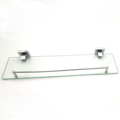 China Eco-friendly Hotel Home Bathroom Accessories Corner Single Layer Rectangle Zinc Alloy Glass Shelf Bathroom Wall Mounted for sale