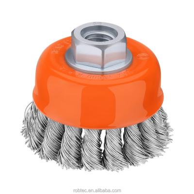 China Steel/Metal/Carbon Steel ROBTEC 3-Inch Knotted Wire Cup Brush For Grinders - Heavy Duty Treatment For Metal - 3