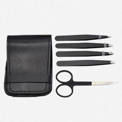 China Custom Black Logo 4pcs 5pcs Comfortable Grip Stainless Steel Eyebrow Trimmer Eyelash Tweezers Set for sale