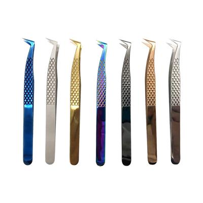 China Custom Wholesale Diamond Grip Extension Tweezers Logo Stainless Steel Volume Eyelash Private Label Comfortable Grip for sale