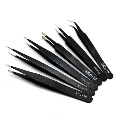 China Top Conductive Hardness High Precision SS Material Black Color Safety Tools Esd Tweezers for sale