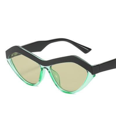 China Olive green sunglasses 2021 retro new fashion sunglasses PC men's and women's triangle polygon fashion cat eye sunglasses for sale