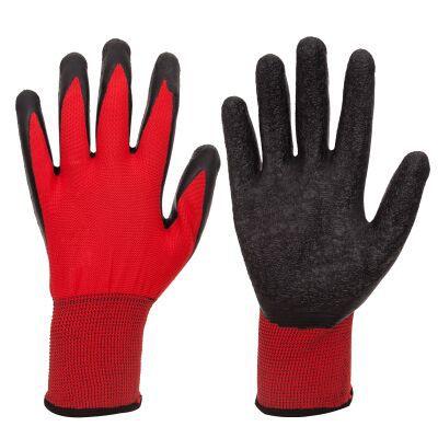 China Safe Breathable Wear Resistant Non Slip Rubber Gloves Hanging Insurance Work Latex Dipped Gloves for sale