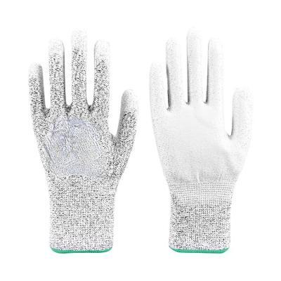 China Safe Grade 5 Cut Resistant And Wear Resistant Safety PU Palm Coated Gloves For Industrial Tooling Operations for sale