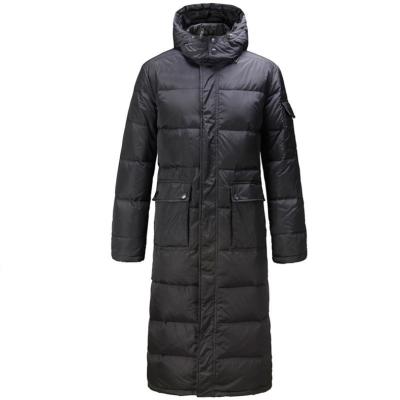 China Overcoat Mens Winter Stripper Black Maxi Length Warm Coat Long Hooded Jacket for sale