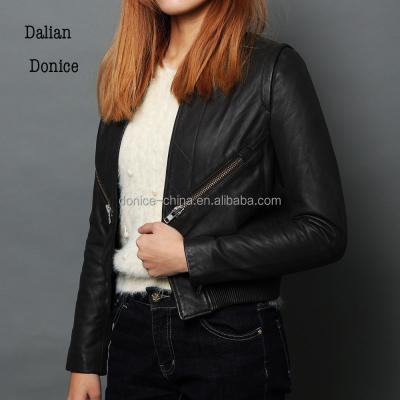 China Breathable leather bomber jacket for women manufacture genuine leather bomber jacket for sale