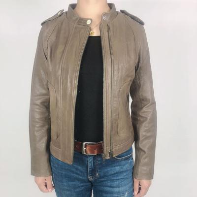 China Brown Breathable Veg. Casual woman in tanned leather lambskin jackets for sale