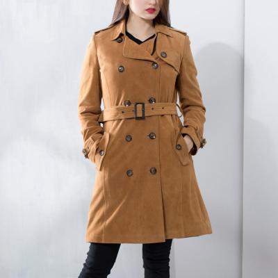 China Dalian Donice Breathable Women's Custom OEM Suede Leather Trench Coat for sale