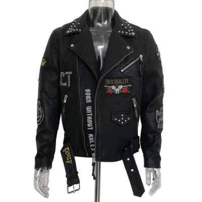 China New Product Viable Hot Vegan Mens PU Leather Motorcycle Jacket Leather Clothing With Rivets And Zipper for sale