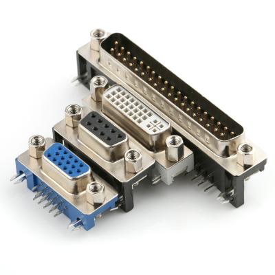 China PCB 9/15/25/37/50 Pins DR HDR DVI DB9/15/25/37/50 Right Angle Vertical Double Rows Triple Rows VGA DB D Sub Male Female Connector for sale