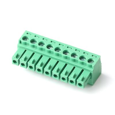 China PA66 / Brass / Tin Plated 15A 300V 3.81mm Terminal Block Pluggable Terminal PCB Pluggable Terminal Block 9 Pins for sale