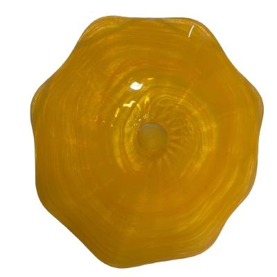 China Yellow Murano Glass Plates Wall Hanging Art Modern Large Crystal Blown Round Hand Blown Glass Plates for sale