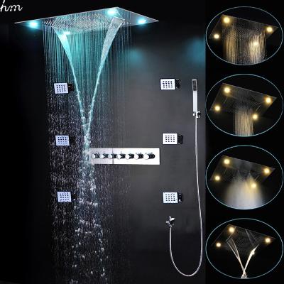 Китай Without Panel 6 Ways Luxury Shower Heads SPA Mist LED Waterfall Ceiling Waterfall Shower Heads Slide Bar Bathroom Thermostatic Shower Diverter Faucets продается