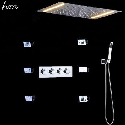 China Without SUS304 Sliding Bar Bathroom 360*500MM Led Rain Shower Thermostatic Set System With Hand Shower for sale