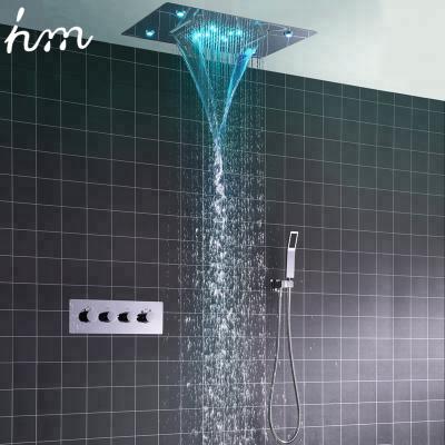 China Without Slide Bar Contemporary Smart Shower Faucet Sets 360*500mm System Ceiling Mounted Concealed Thermostatic LED Rain Shower Head Set for sale