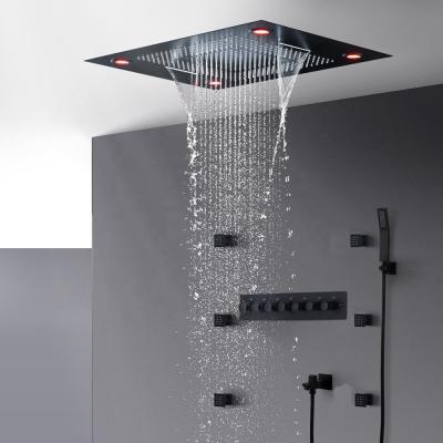 China With Diverter European Style Graphite Shower Set Matte Black Shower Head Faucet Thermostatic Valve Waterfall SUS304 Rainfall Shower Panel for sale