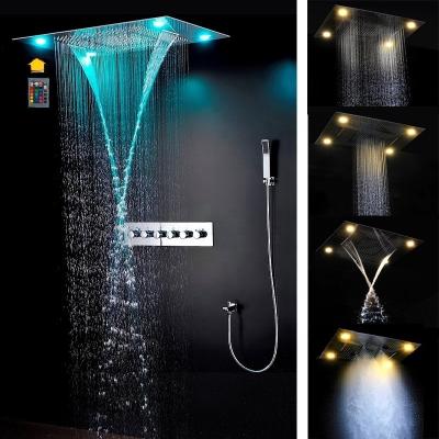 Китай Without Slide Bar Modern Bathroom 600*800MM Shower Set 5 Functions Thermostatic Large Rain Mixer Waterfall Mist Shower Head System Led Ceiling Panel продается