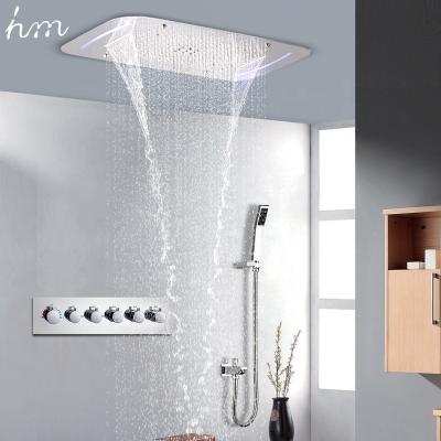 China Without Ceiling LED Shower Head 430*710mm Mist Waterfall Multifunctional Shower System Thermostatic Faucets Slide Bar Embedded Shower for sale