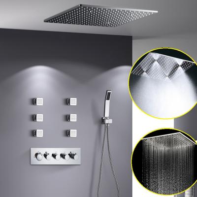 Китай Sliding Barless 20 Inch Non Led Rain Mist Shower Mirror Shower Head Set With 6 Pcs Square Body Jets Adjustable Shower Faucet продается